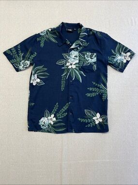 Vans Floral Hawaiian Button Up Shirt Mens XL Blue Tropical Camp